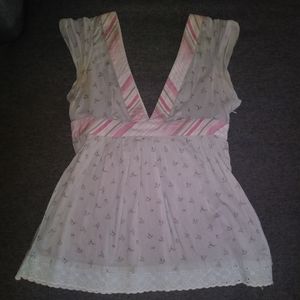 Blue Floral Tie Back Top